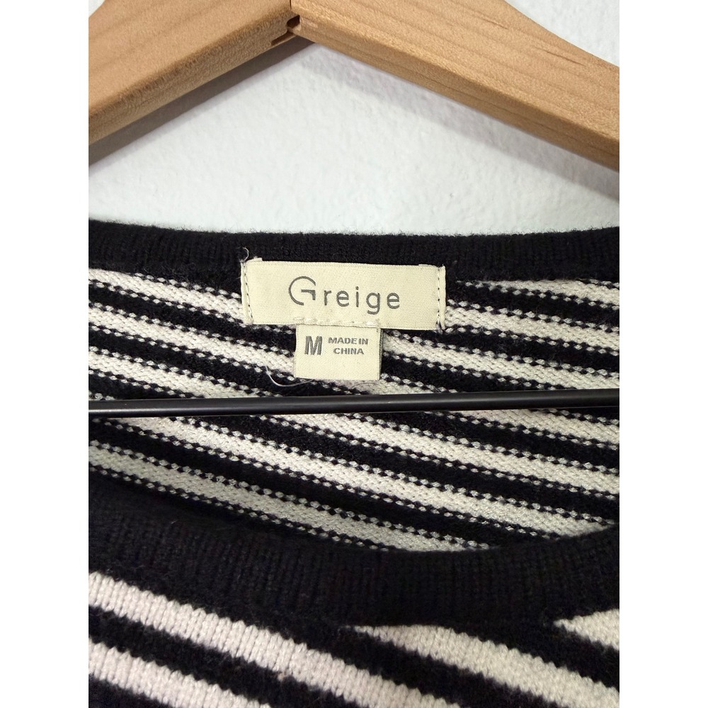 Greige - Black and White Striped Dolman Knit Sweater Women's Size Medium - Picture 5 of 8